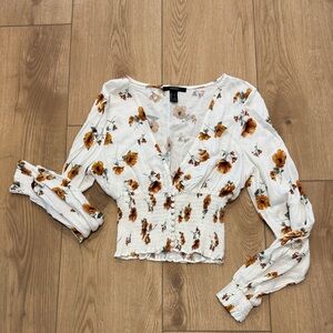 Forever 21 White and Camel Floral Blouse